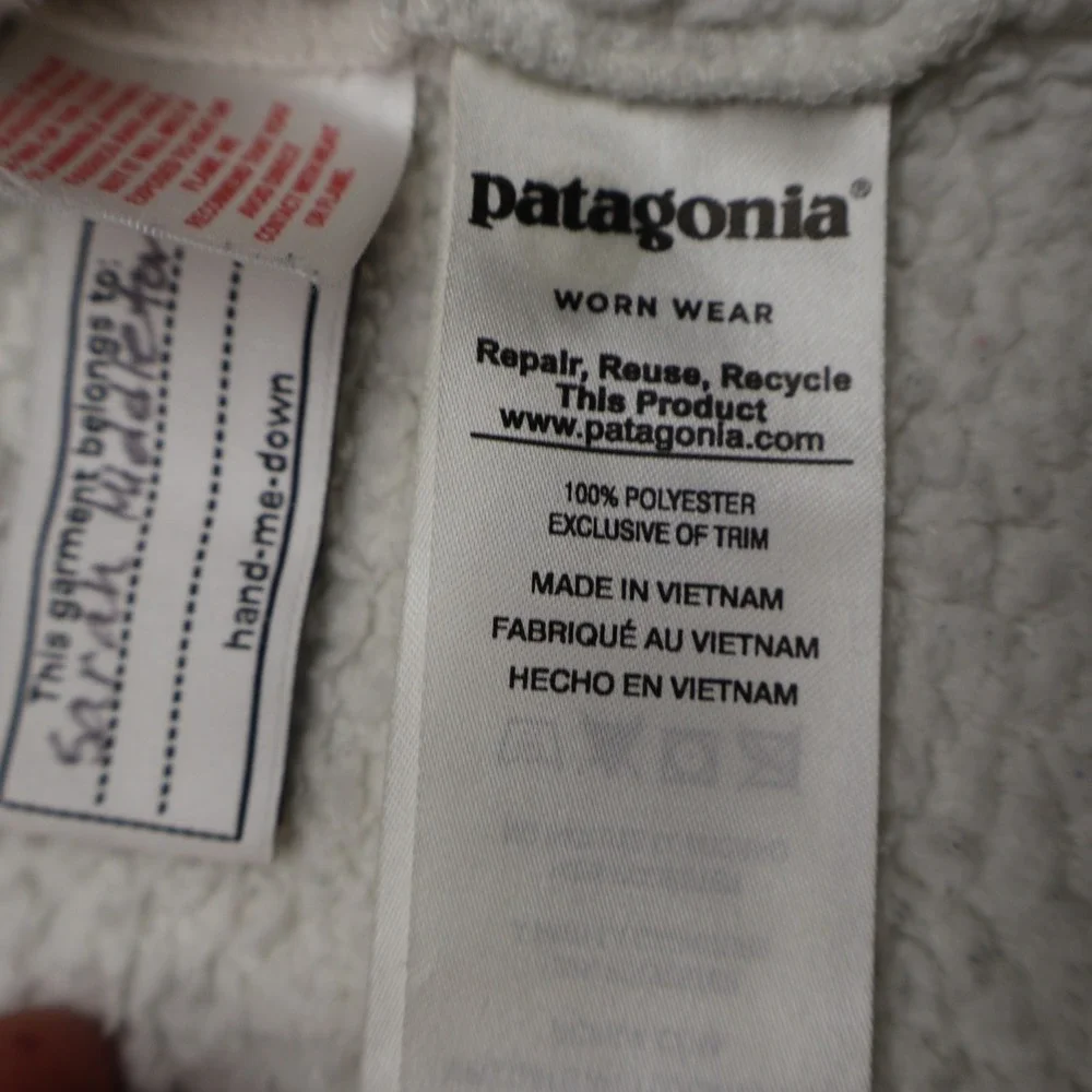Patagonia Jacket Baby 12-18M White Furry Friends Fleece Hoody Bear Ears Full Zip